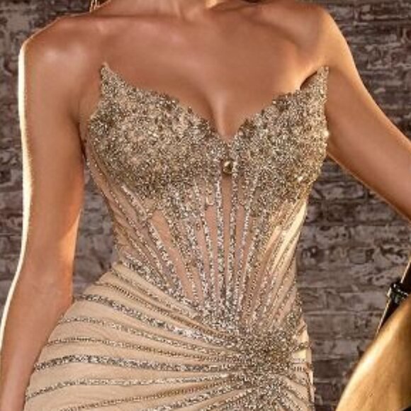 New Formal Sleeveless Mermaid Rhinestones Embellished w/ Leg Slit Dress CD727 - Picture 9 of 10